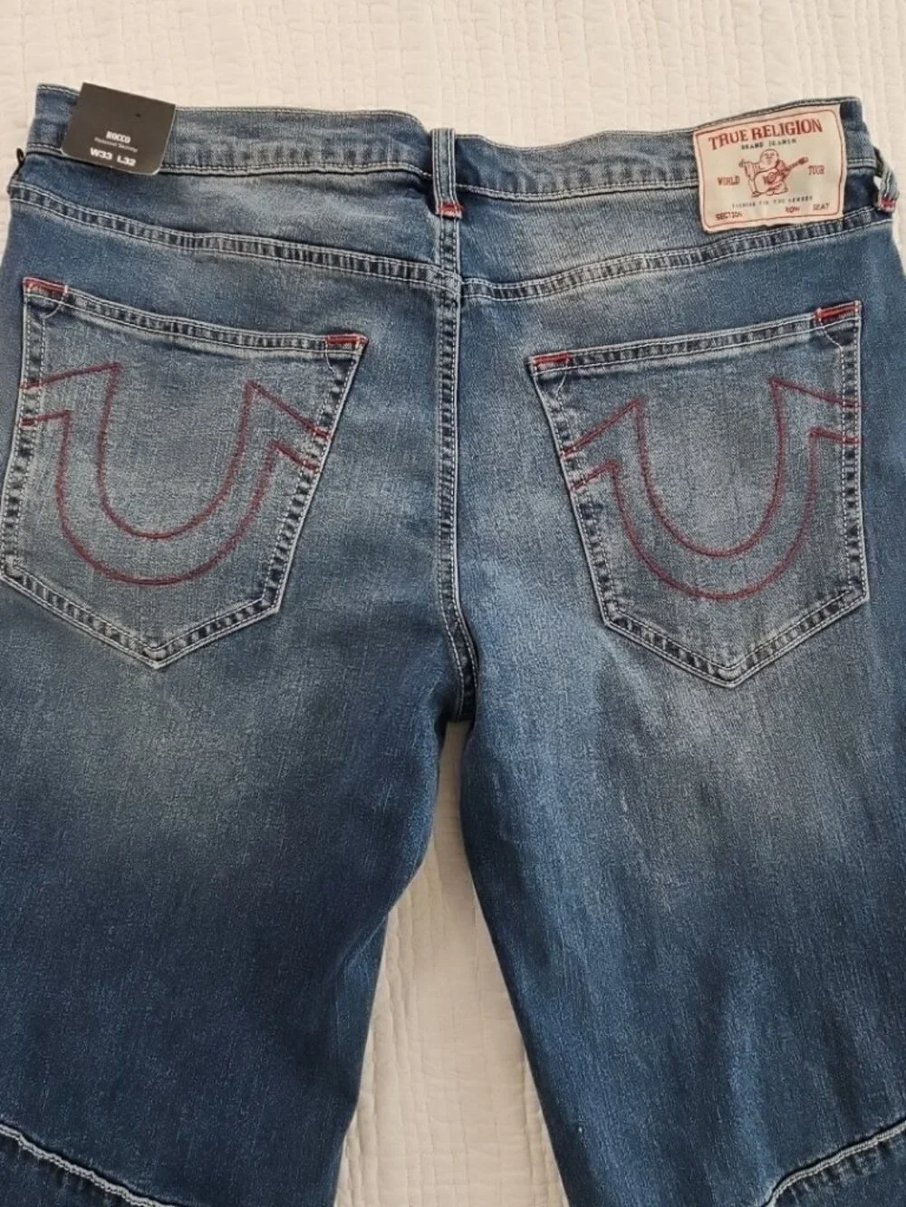 True Religion Rocco Moto Jeans‎ Men's 33x32 Med Wash NEW Relaxed Skinny 700680
